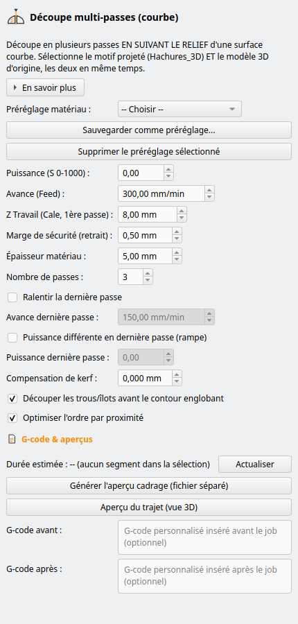 Panneau Découpe multi-passes courbe