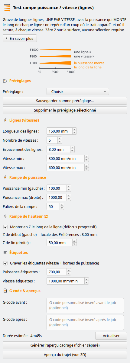 Panneau Rampe puissance/vitesse