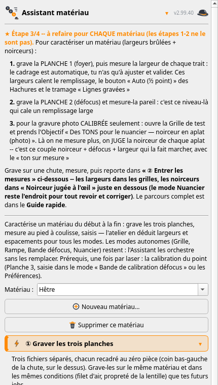 Panneau Assistant matériau