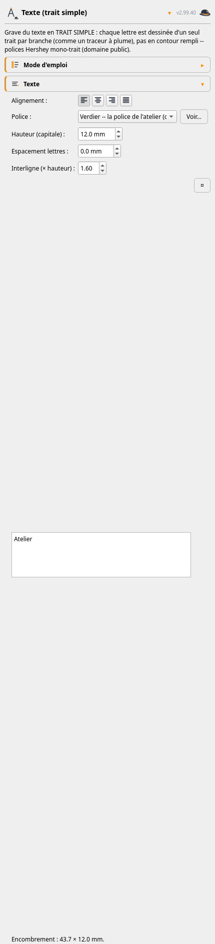 Panneau Texte (trait simple)